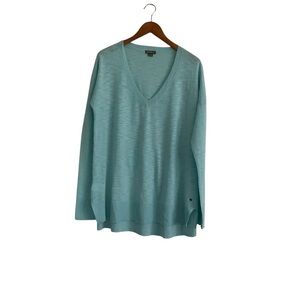 Eddie Bauer Womens V Neck Sweater XL Teal Quiet Luxury Comfort Lightweight Beach